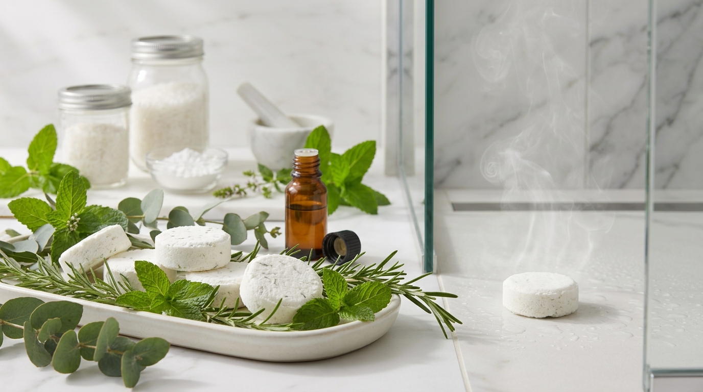 Homemade shower steamer tablets for peppermint oil uses in bath routines