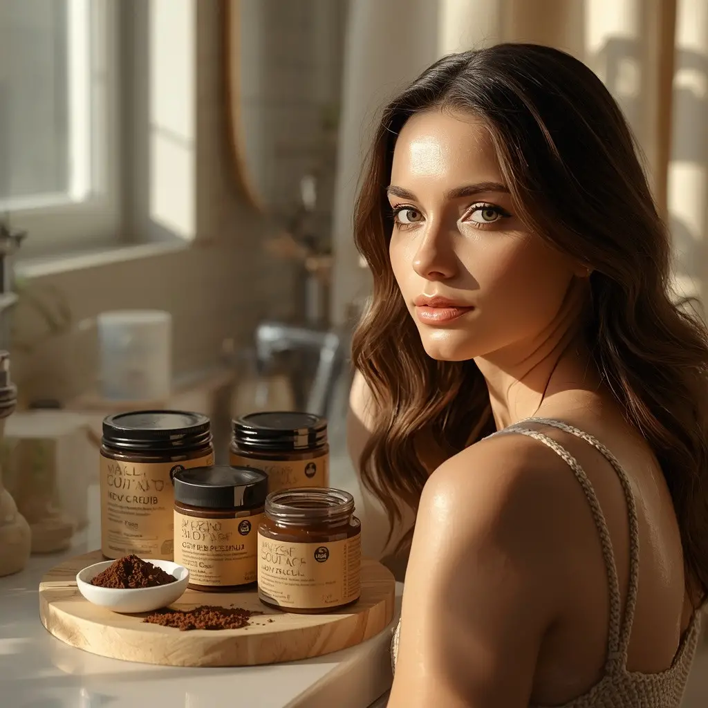 Freshly prepared DIY coffee ground scrub for cellulite in a glass bowl