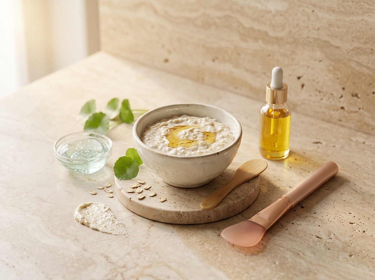 DIY botanical soothing face mask with oatmeal and honey
