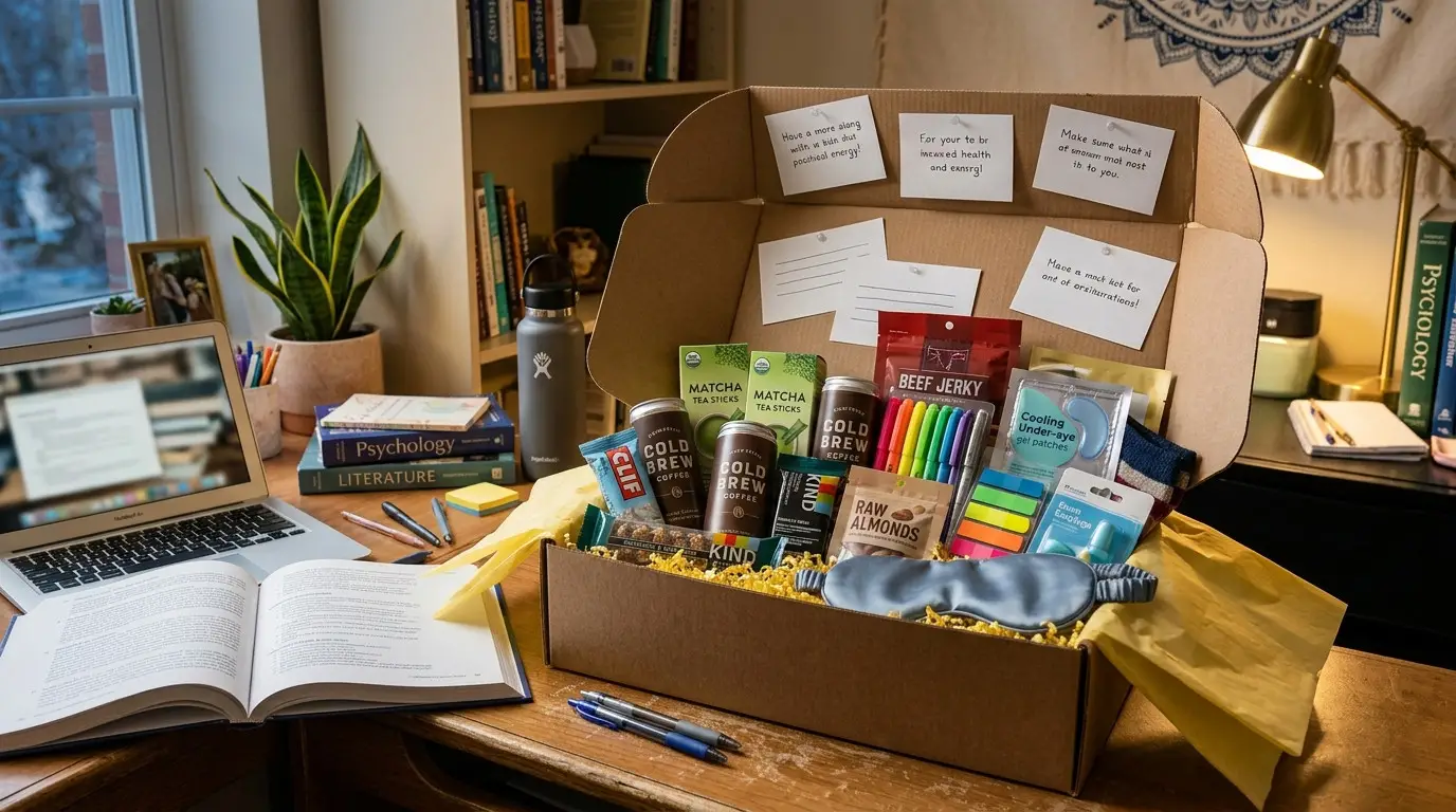finals week exam survival kit college care package with coffee and snacks