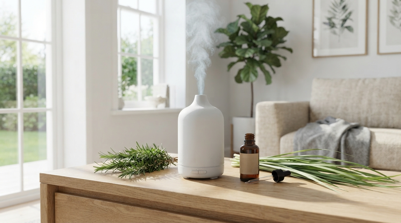 Ultrasonic diffuser showing how to use purification oil for indoor air freshening