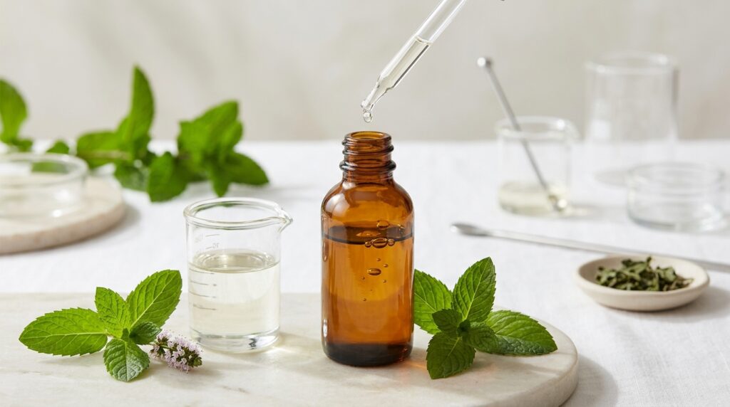 10 bath and beauty peppermint oil uses layout and essential oil bottle