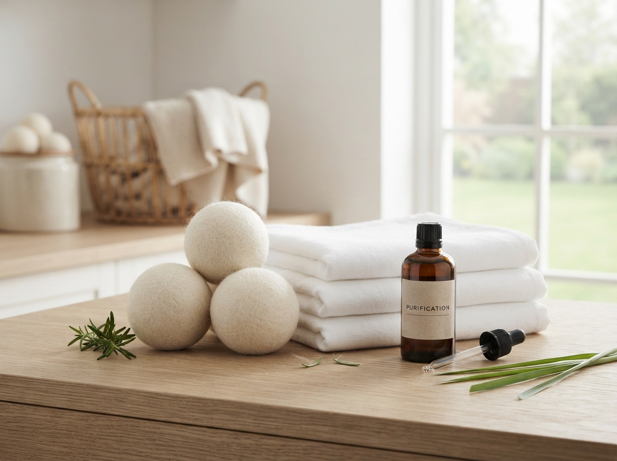 Wool dryer balls infused with purification essential oil for fresh laundry