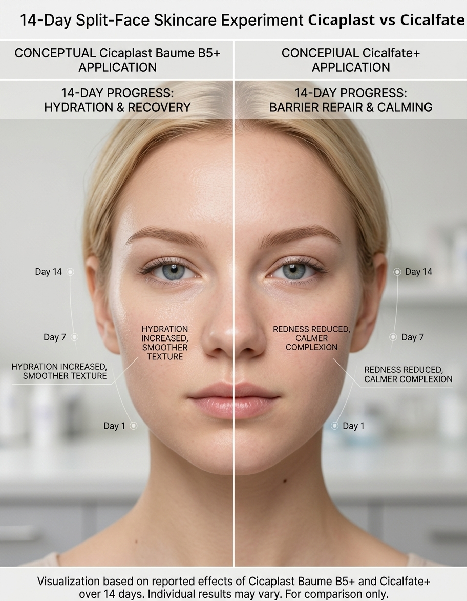 Lora Sokolov 14 day split face test comparing Cicaplast vs Cicalfate