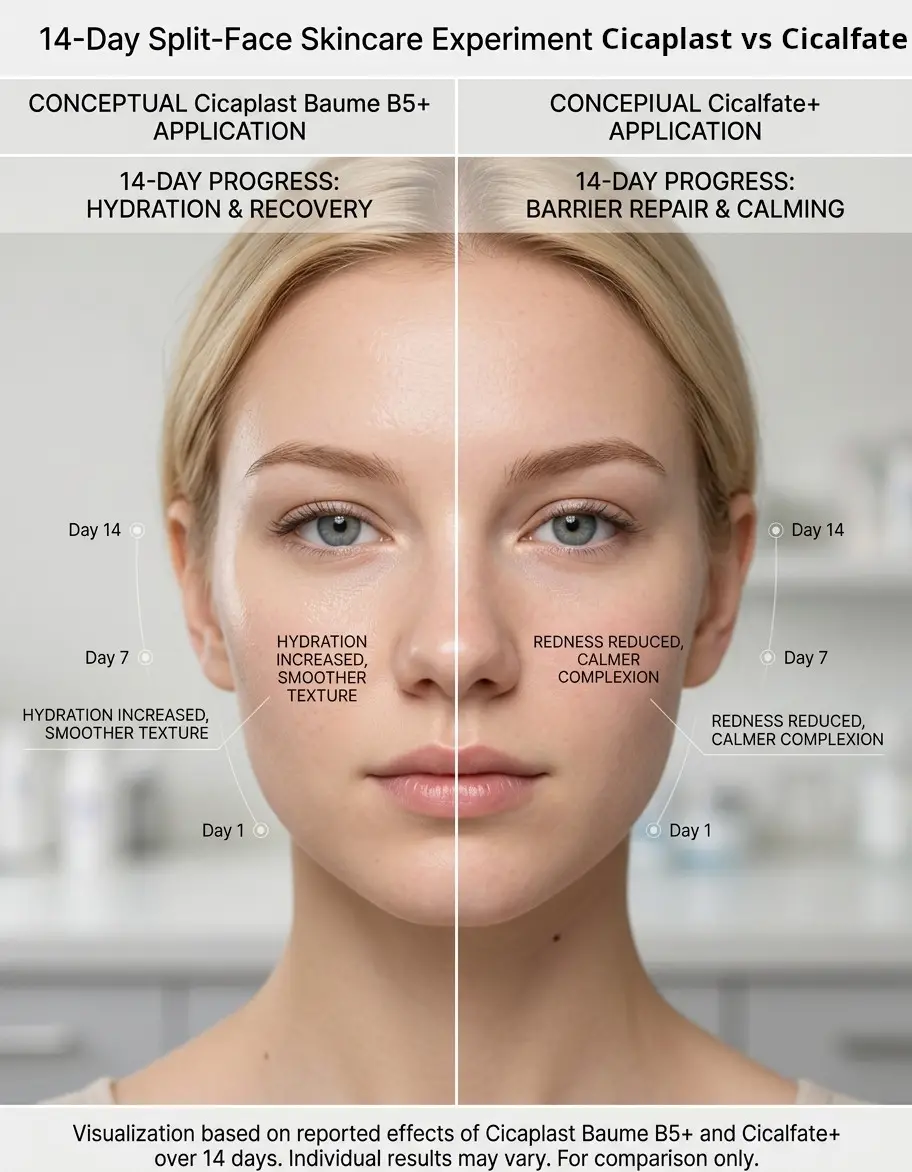 Lora Sokolov 14 day split face test comparing Cicaplast vs Cicalfate
