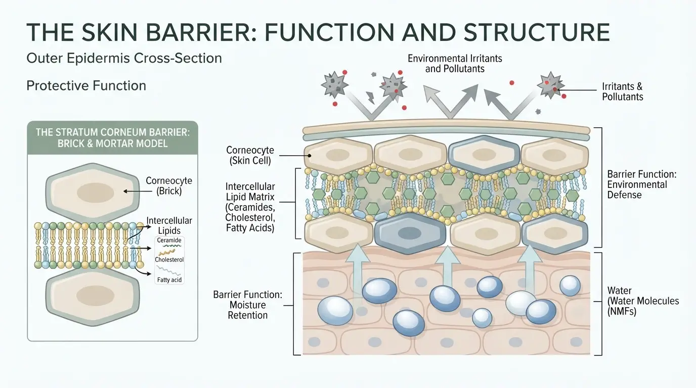 Skin barrier repair guide showing the skin barrier structure and moisture protection